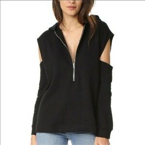NWT IRO Black HACHIL Cut Out Sleeve cotton cashmere blend Hoodie XL